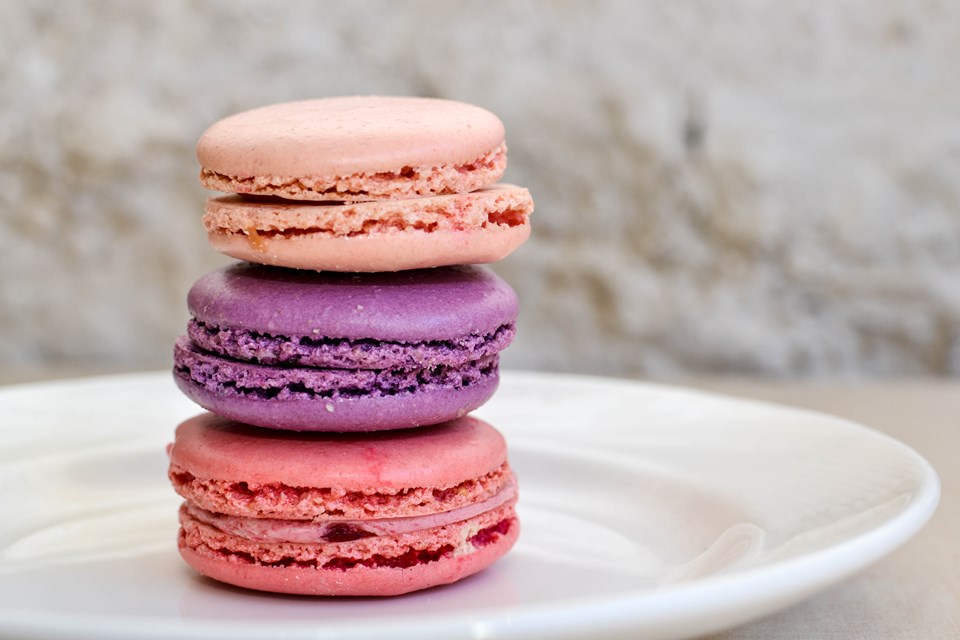 3 Macarons stacked on top of each other.